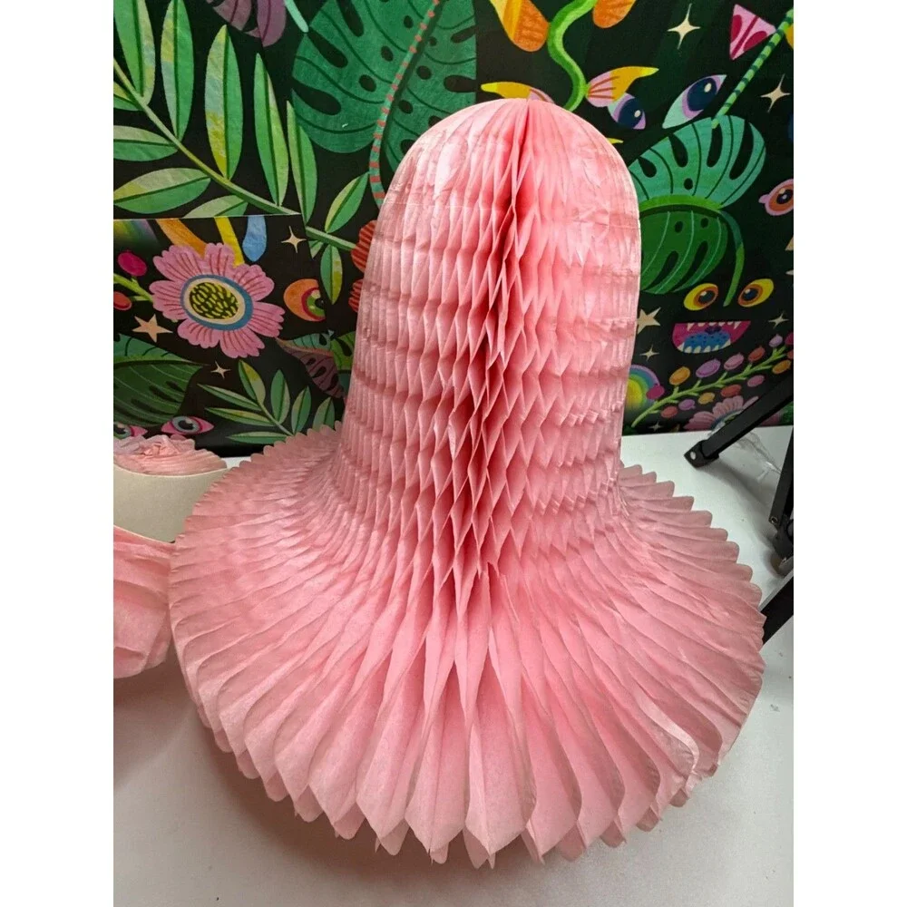 Vintage Hallmark Honeycomb Tissue Bell Decoration Pink Set of 2